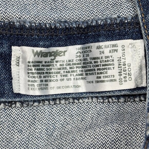 Wrangler Relaxed Fit FR Fire Resistant CAT 2 2112 Blue Denim Jeans Mens 36x38 - Picture 6 of 12